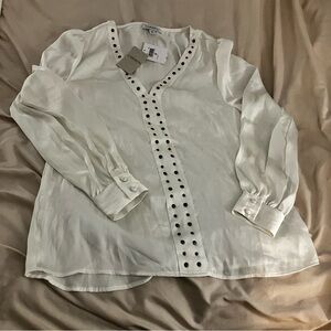 Carmen Marc Valvo women’s size S ivory long sleeve embellished blouse new
